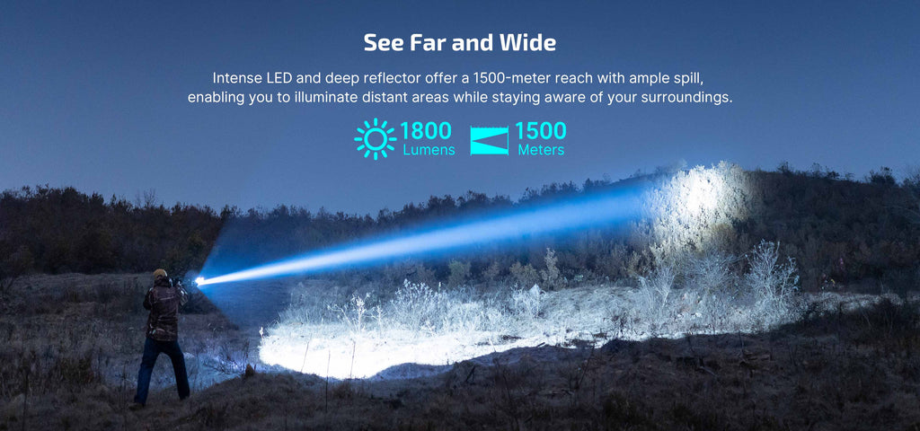 Olight Javelot Turbo 2 1800 lumen 1500 meter beam performance
