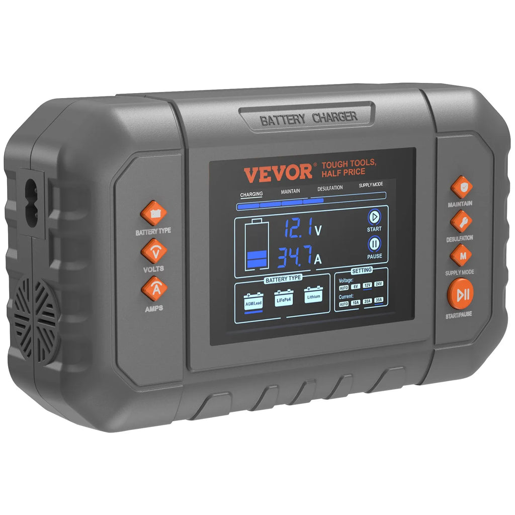 VEVOR smart battery charger front three-quarter view