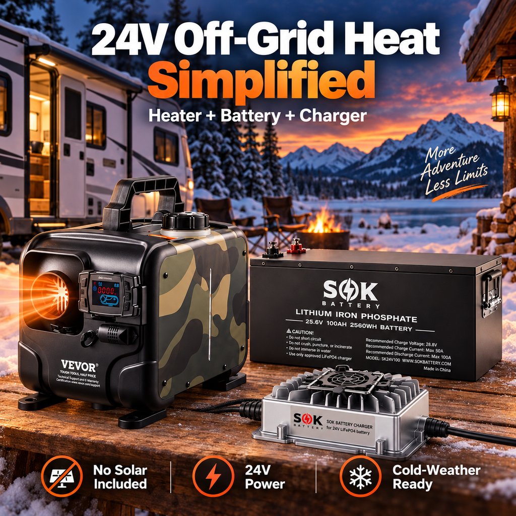Elevation 24V Off-Grid Heat Kit in a winter RV and cabin setting
