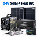 Elevation 24V Solar and Heat Kit with VEVOR 8kW heater, SOK 24V 100Ah battery, SOK 10A charger, two Renogy 100W panels and Renogy Adventurer Li 30A controller