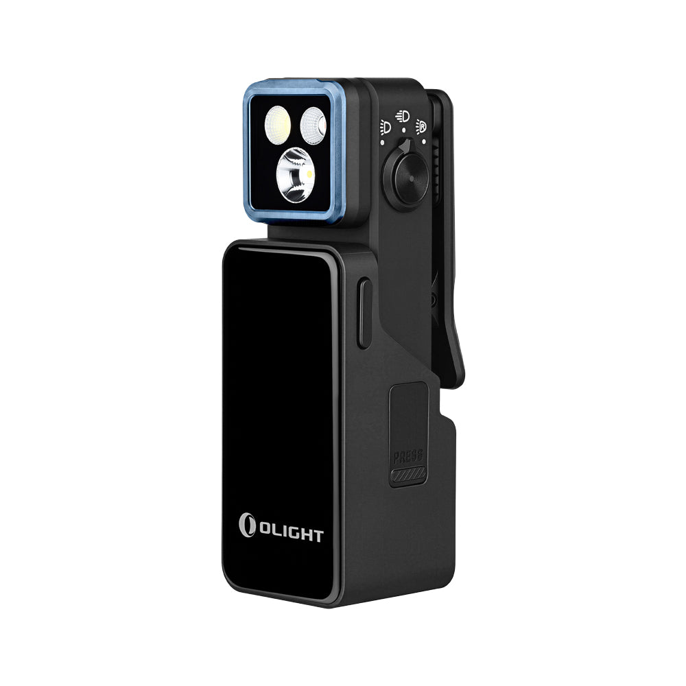Olight Oclip 2 Pro Premium Black with Mobile Charging Dock side view