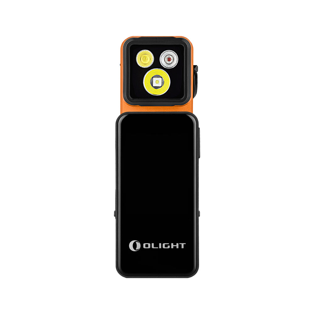 Olight Oclip 2 Pro Premium Orange front view with Mobile Charging Dock