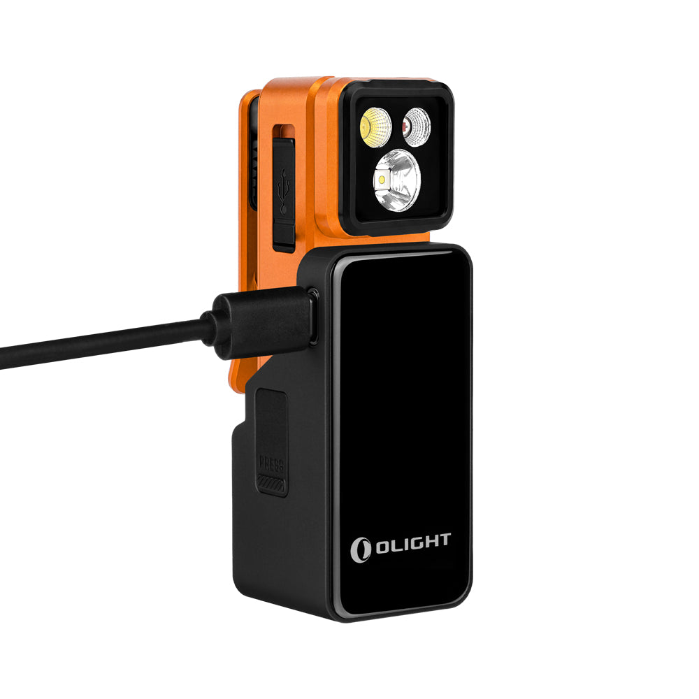 Olight Oclip 2 Pro Premium Orange with Mobile Charging Dock detail view