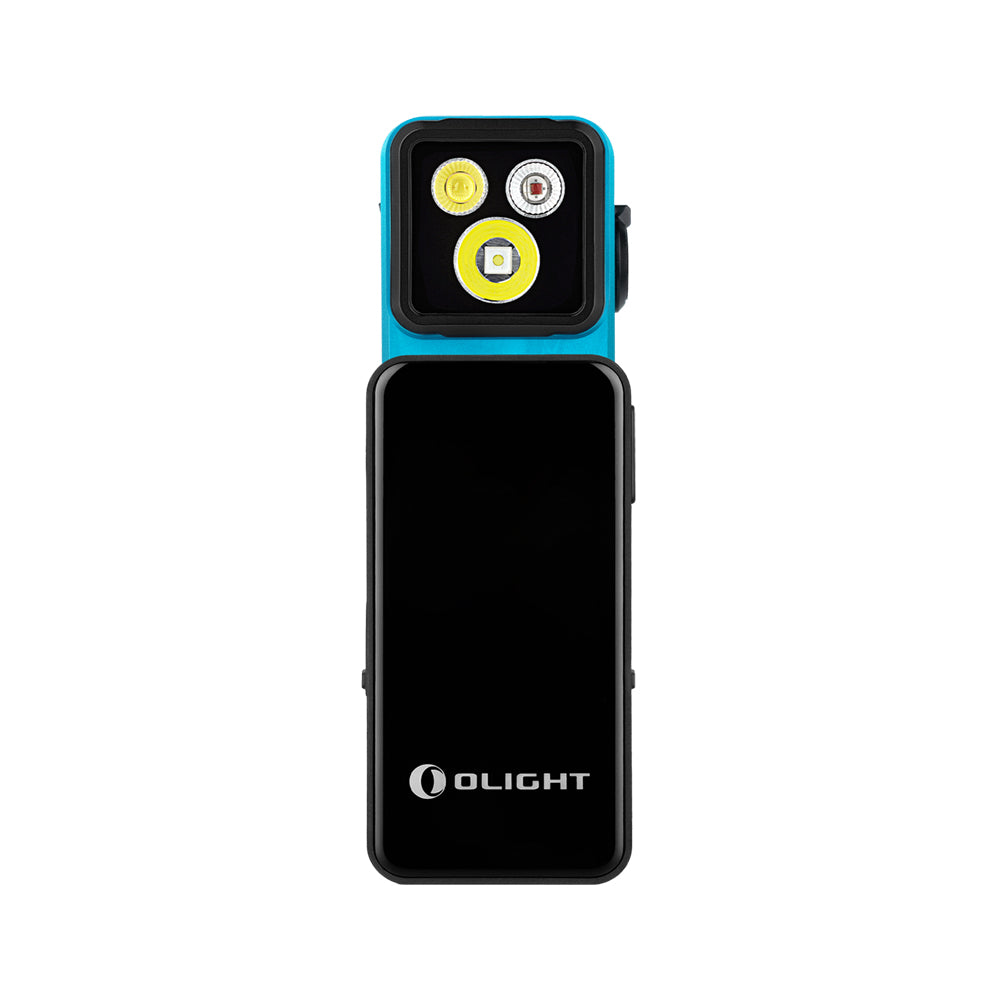 Olight Oclip 2 Pro Premium Tidal Blue with Mobile Charging Dock side view