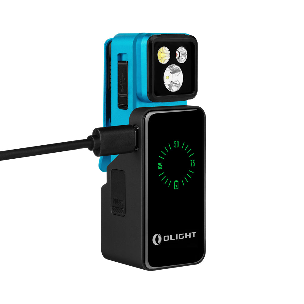 Olight Oclip 2 Pro Premium Tidal Blue with Mobile Charging Dock rear view