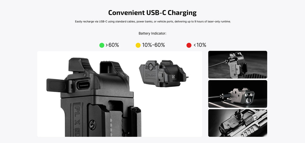Olight PL X GL USB-C charging and battery indicator feature graphic