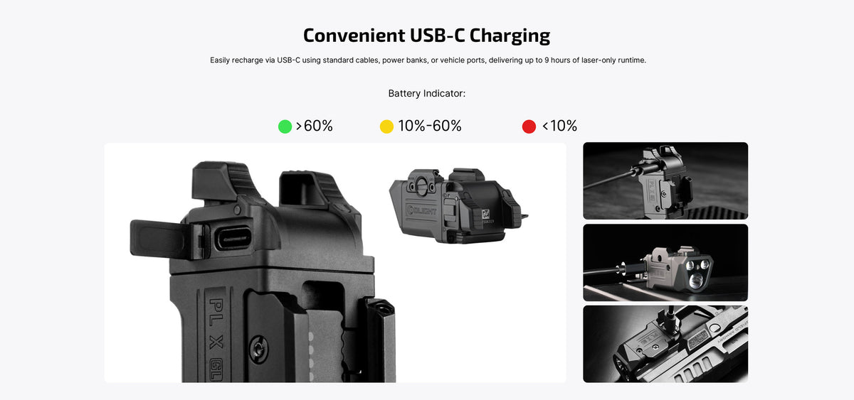 Olight PL X GL USB-C charging and battery indicator feature graphic