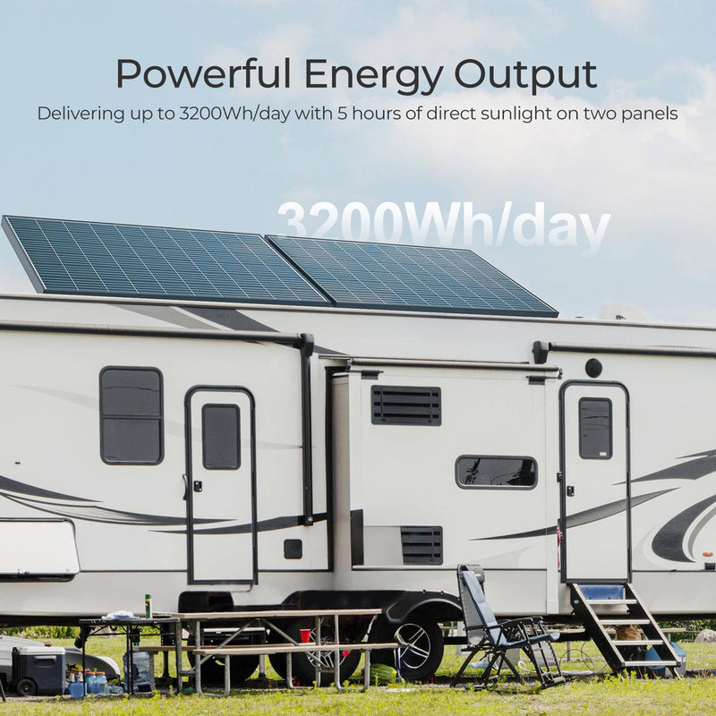 Renogy 320W rigid solar panels installed on an RV