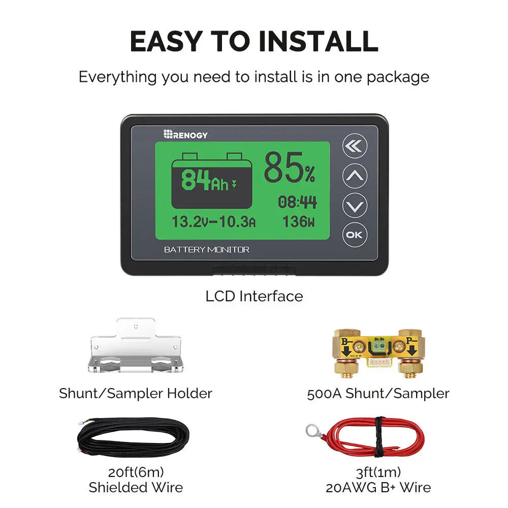 Renogy 500A Battery Monitor for RV and off-grid battery systems