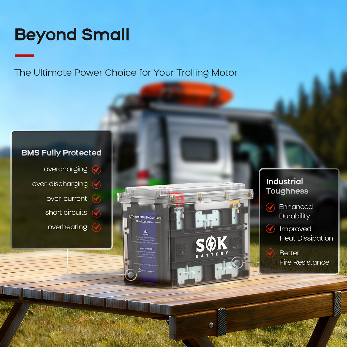 SOK SK12V100PC 12V 100Ah LiFePO4 battery feature overview