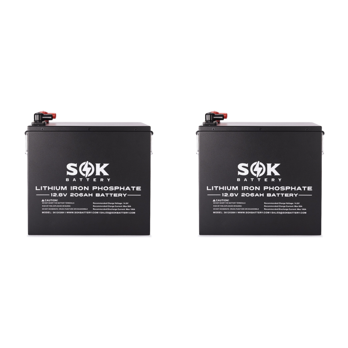 2 pack SOK SK12V206H 12V 206Ah heated Bluetooth LiFePO4 batteries