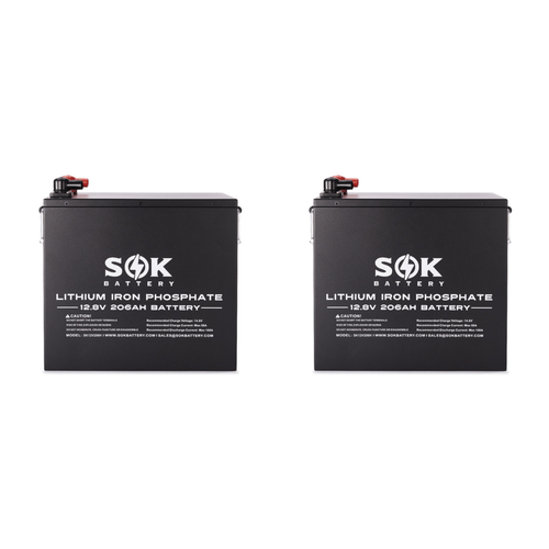 2 pack SOK SK12V206H 12V 206Ah heated Bluetooth LiFePO4 batteries