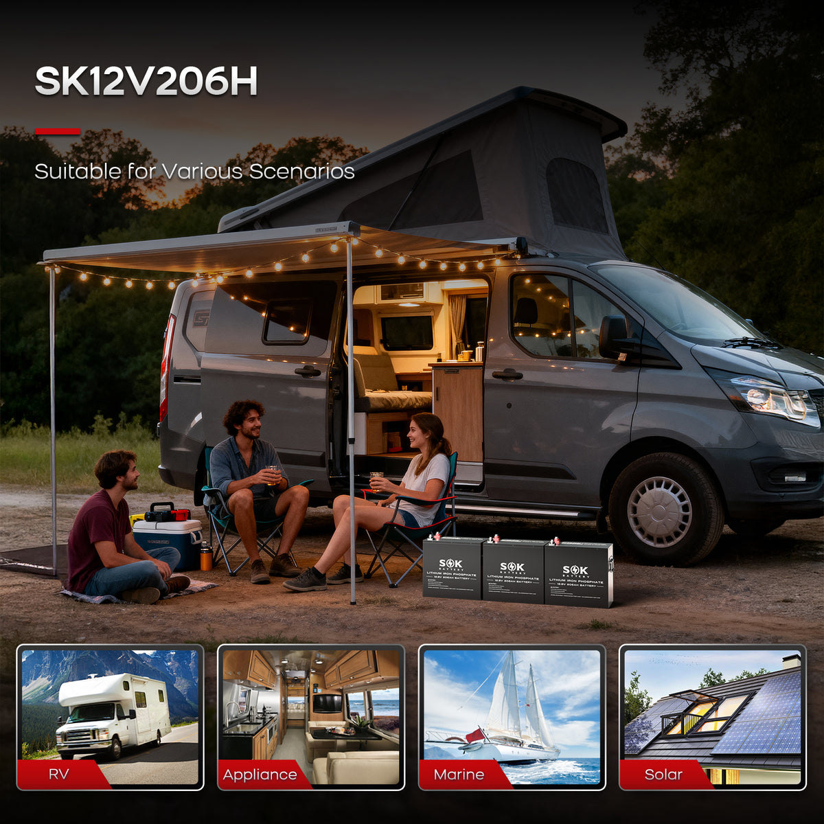 SOK SK12V206H battery application examples for RV and off-grid use