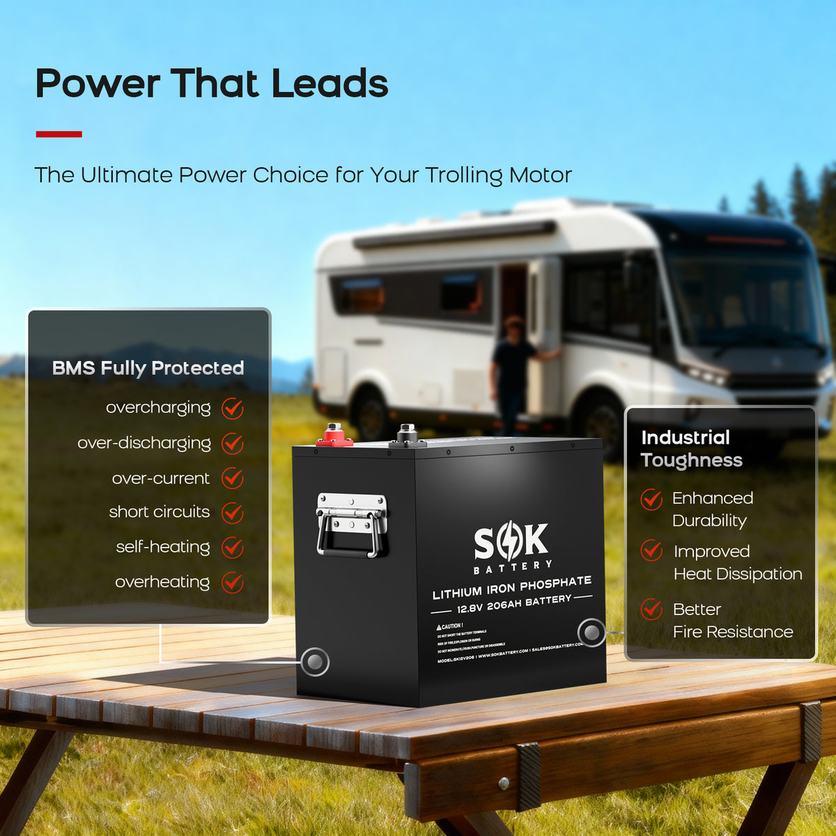 SOK SK12V206H 12V 206Ah heated LiFePO4 battery feature overview
