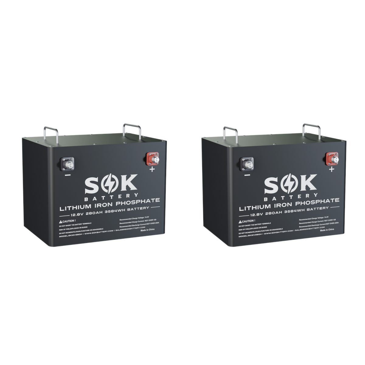 2 pack SOK SK12V280H 12V 280Ah heated Bluetooth LiFePO4 batteries