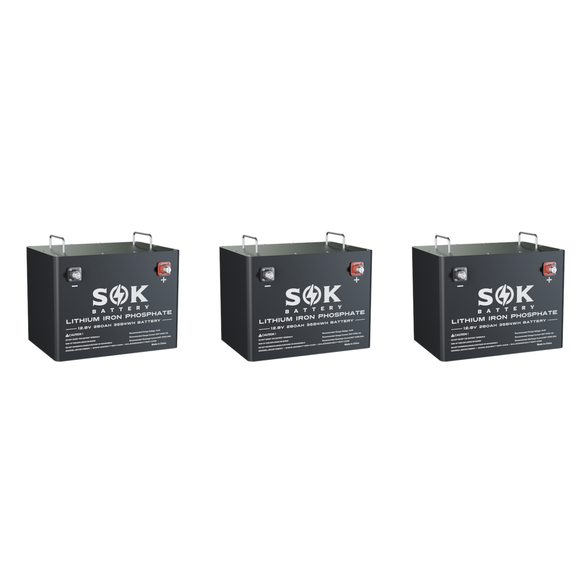 3 pack SOK SK12V280H 12V 280Ah heated Bluetooth LiFePO4 batteries