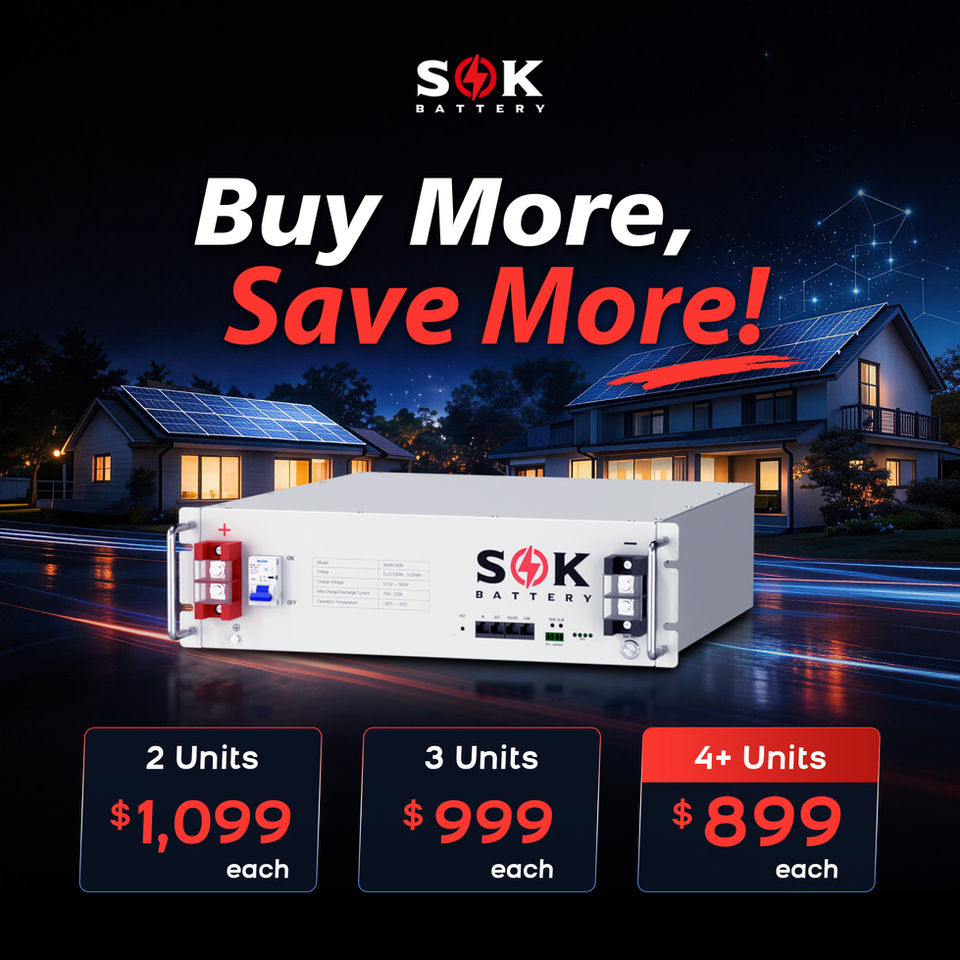 SOK 30.72kWh 48V Server Rack LiFePO4 Battery System — 6× SK48V100N + 6-Slot Cabinet
