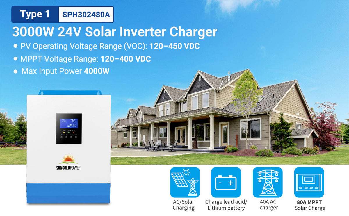 SunGoldPower SPH302480A 3000W 24V 80A MPPT solar inverter charger