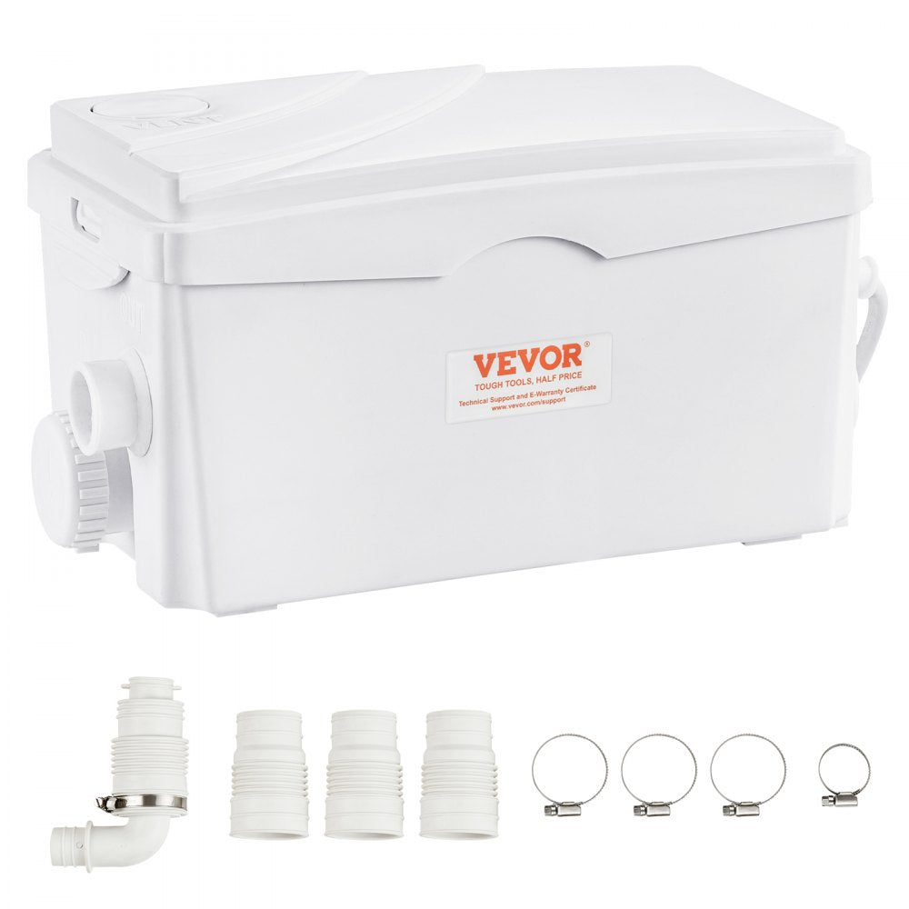 VEVOR Macerator Pump, 350W, 6000 L/h Flow, 23 ft/7 m Head, Macerator Sewerage Sump Pump with 3 Water Inlets for Basement, Kitchen