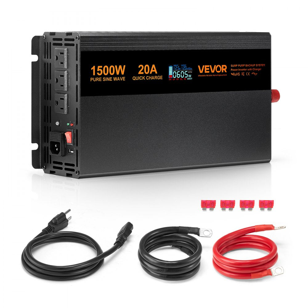 VEVOR Sump Pump Battery Backup System, 1500W, Auto Switches to Battery Inverter for Continuous Sump Pump Operation, Pure Sine Wave
