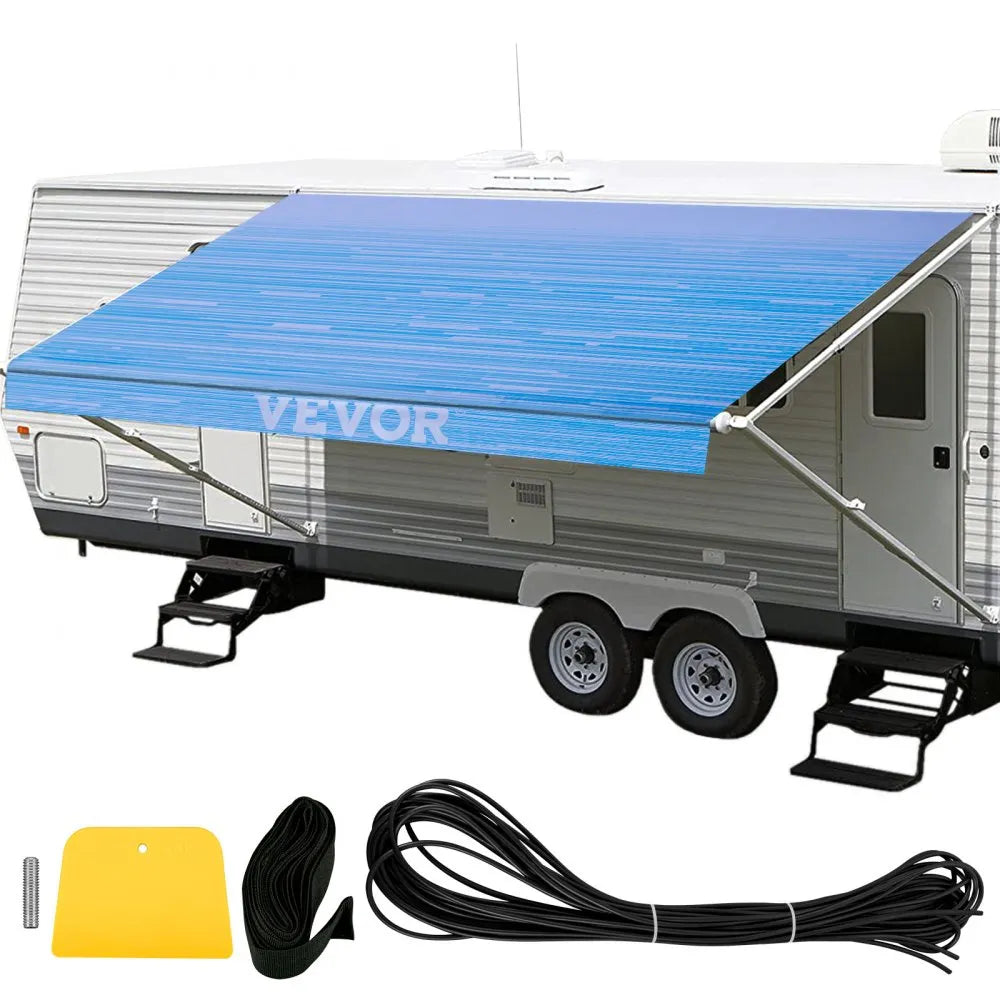 VEVOR RV Awning 20\' Camper Awning Fabric, Trailer Awning Canopy Patio Camping Car Awning, Vinyl Roller Tube for RV, Van, SUV