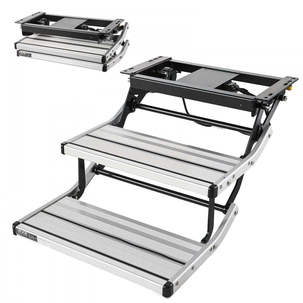 VEVOR RV Steps, 2-Step, 440 lbs Load Capacity, Electric Retractable RV Stairs, Telescopic Folding Aluminum Alloy Camper Steps